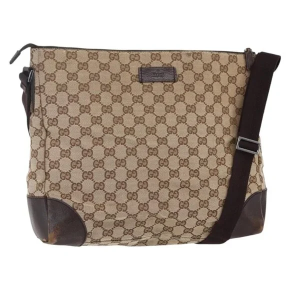 GUCCI GG Canvas Shoulder Bag Beige Silver 110054 Auth 151886 - Picture 1 of 16